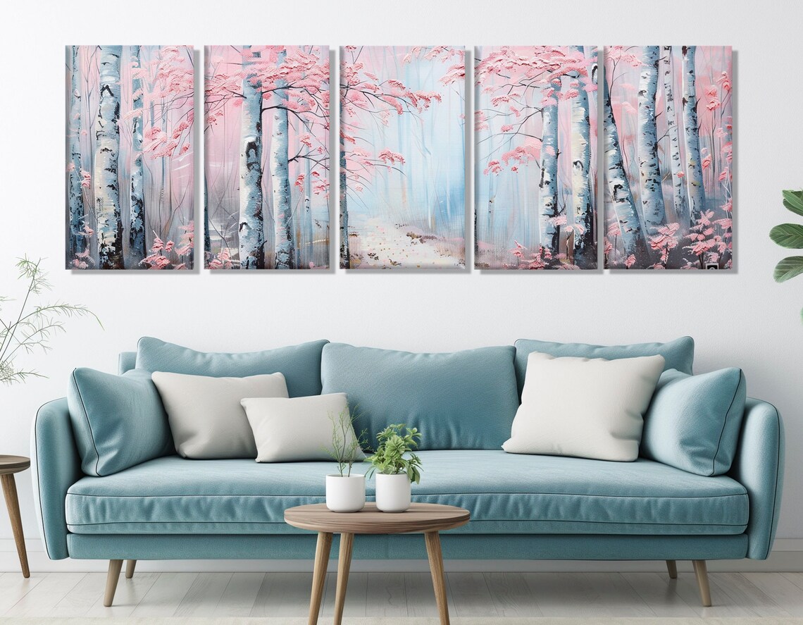 Birch Forest Pink Leaves Dreamy Abstract Spring Woodland Art Poster - Image 2