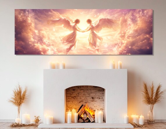Angels In Heaven Painting Print Bedroom Decor Religious Wall Art Angels Wall Art Large Angels Poster Framed And Ready To Hang