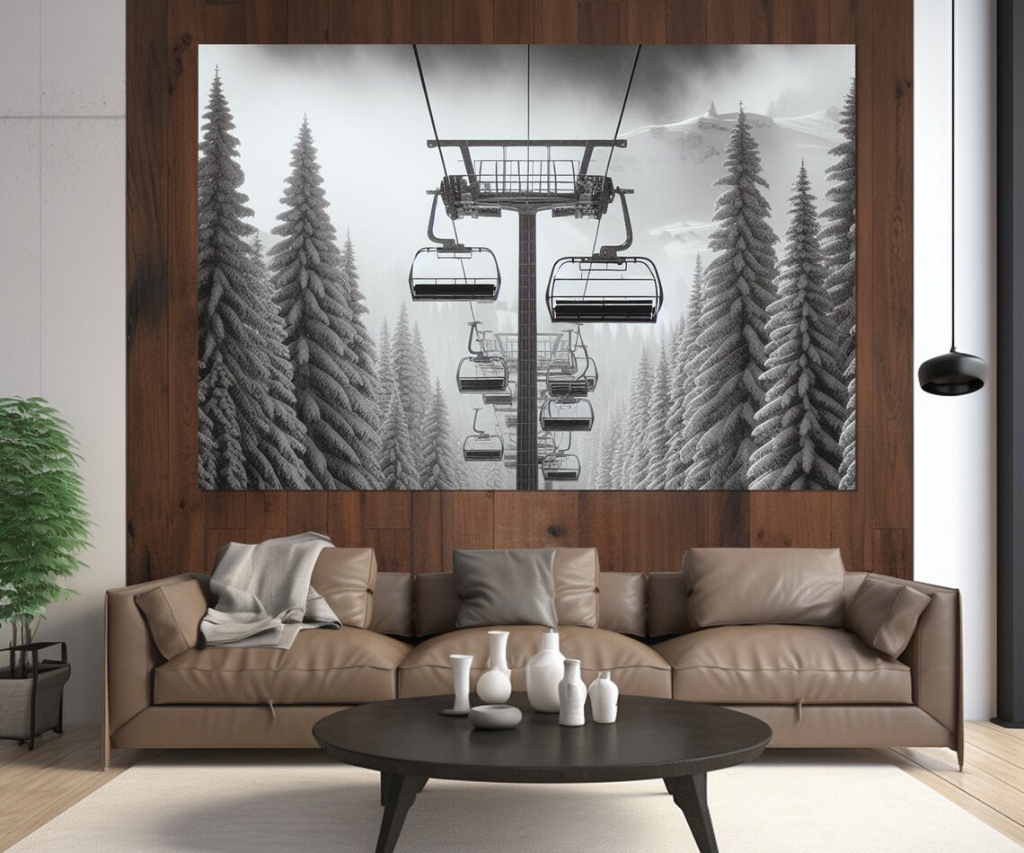Ski Lift Winter Cable Car Art Print, Scenic Poster - Image 4