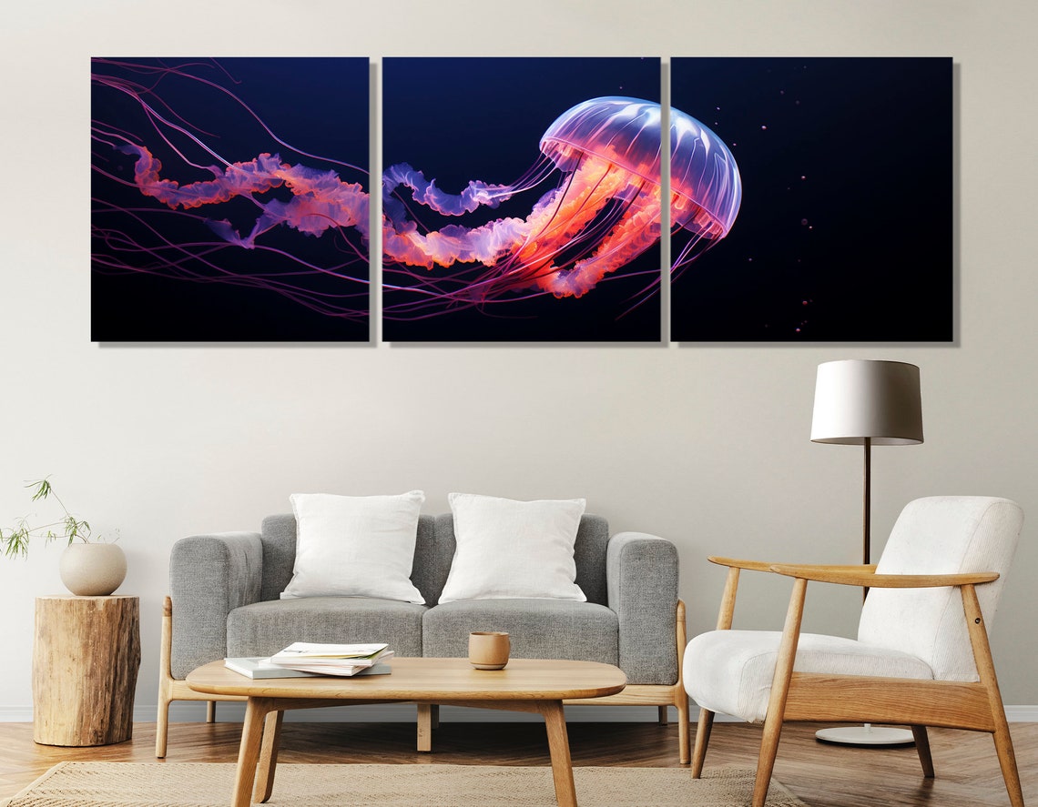 Glowing Pink Jellyfish Deep Sea Neon Underwater Life Art Poster - Image 4