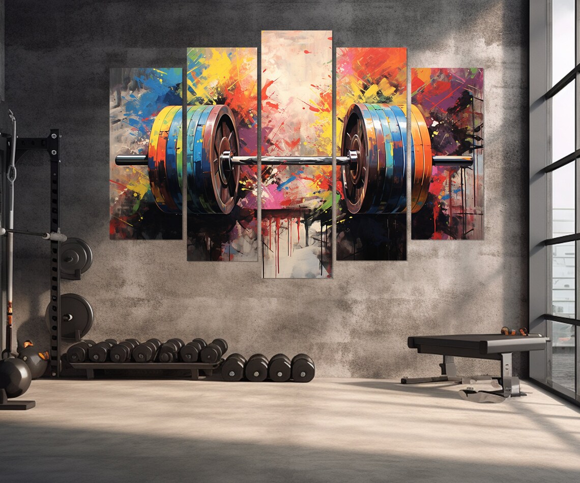 Abstract Barbell Art Print, Gym Workout Wall Decor - Image 2