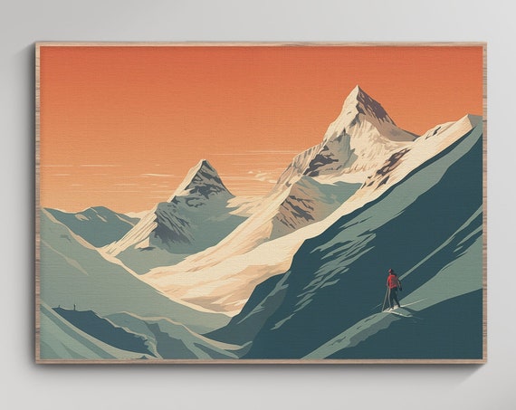 Ski Mountain Art Print Vintage Ski Art French Resort Print Classic Ski Poster Vintage Travel Poster Wall Art
