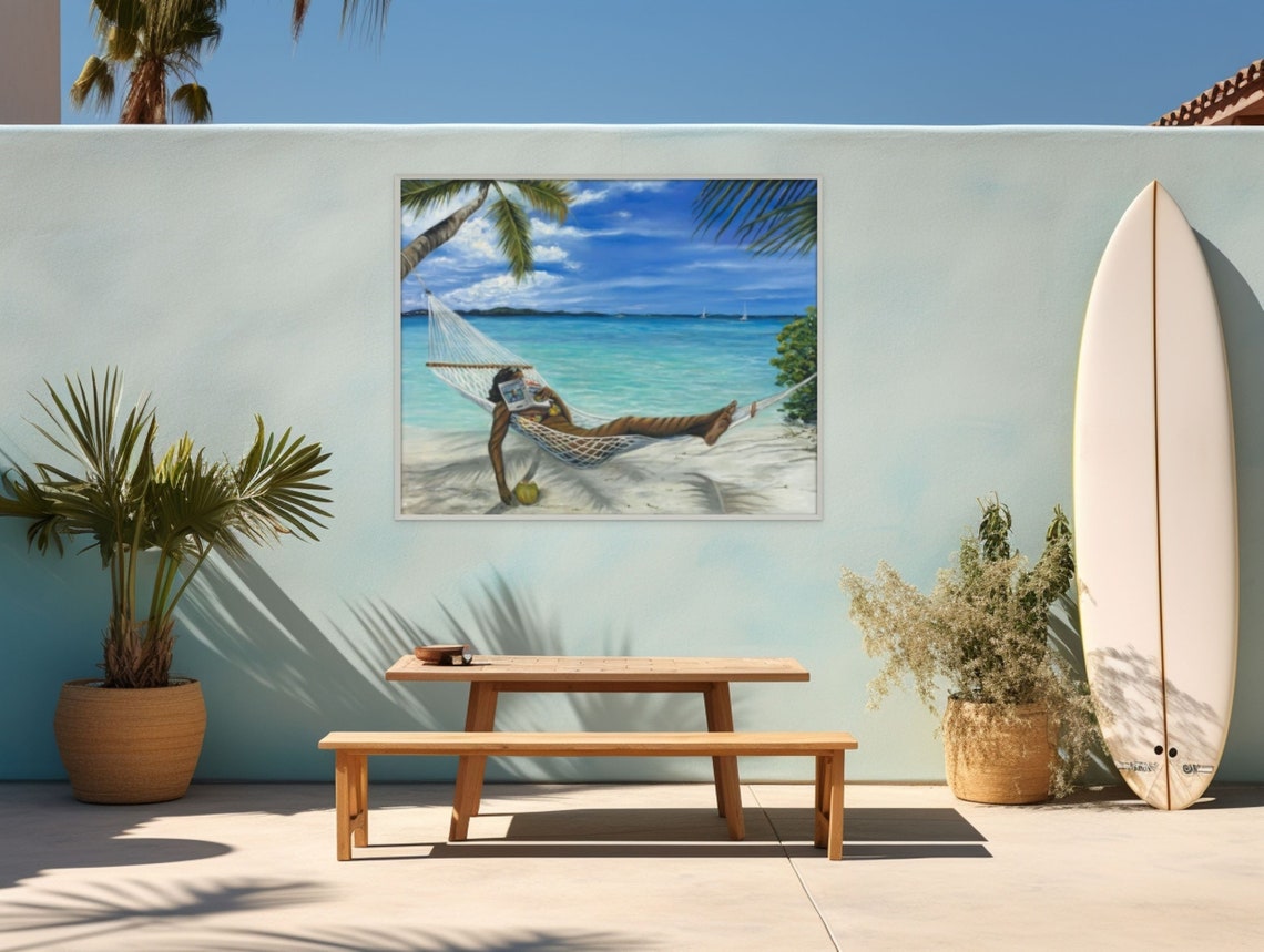 Woman Reading Book Hammock Beach Palms Turquoise Ocean Poster - Image 2