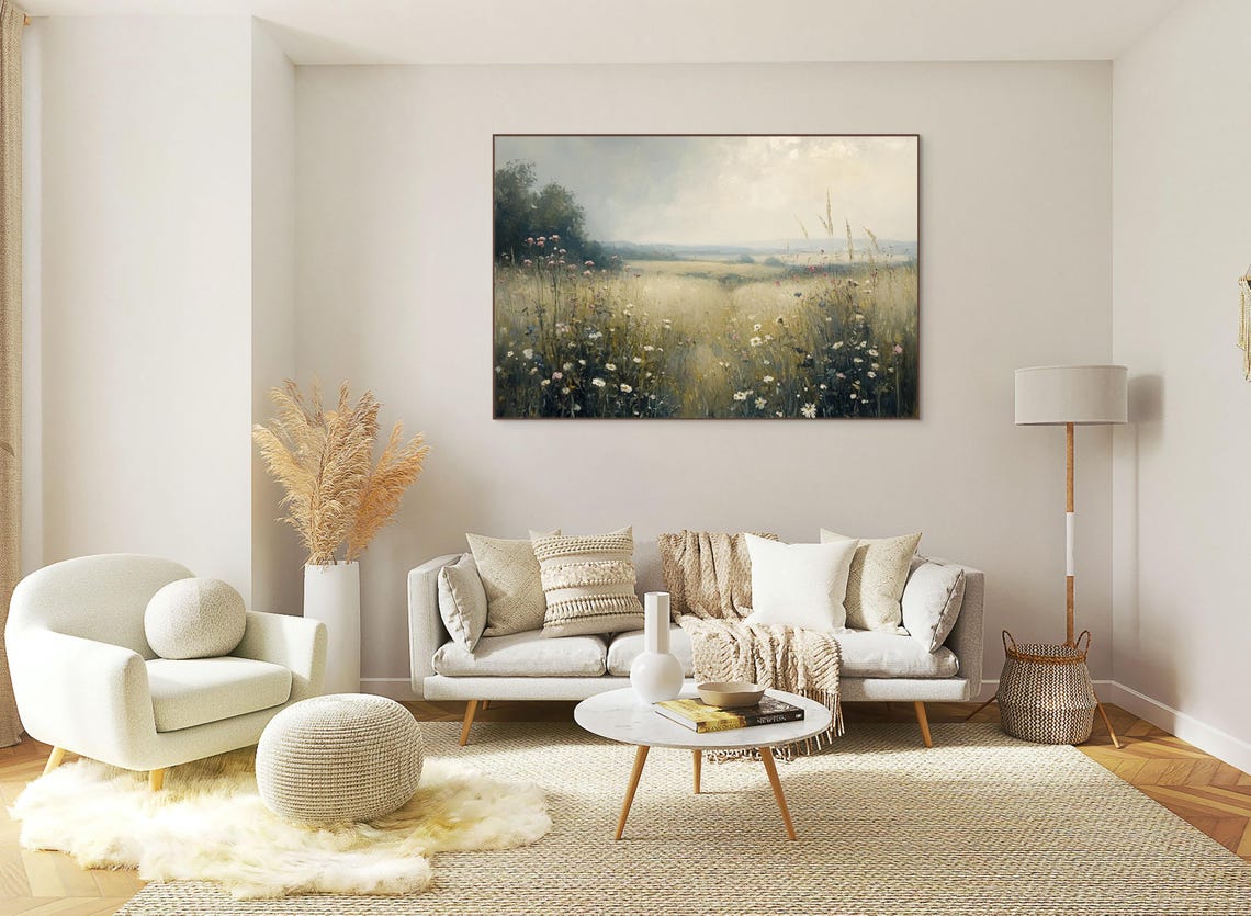 Vintage Wildflower Meadow Daisy Field Soft Pastel Floral Poster - Image 2