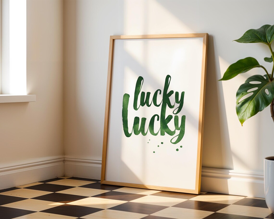 Lucky Lucky Green Text Home Kitchen Office Decor - Image 3