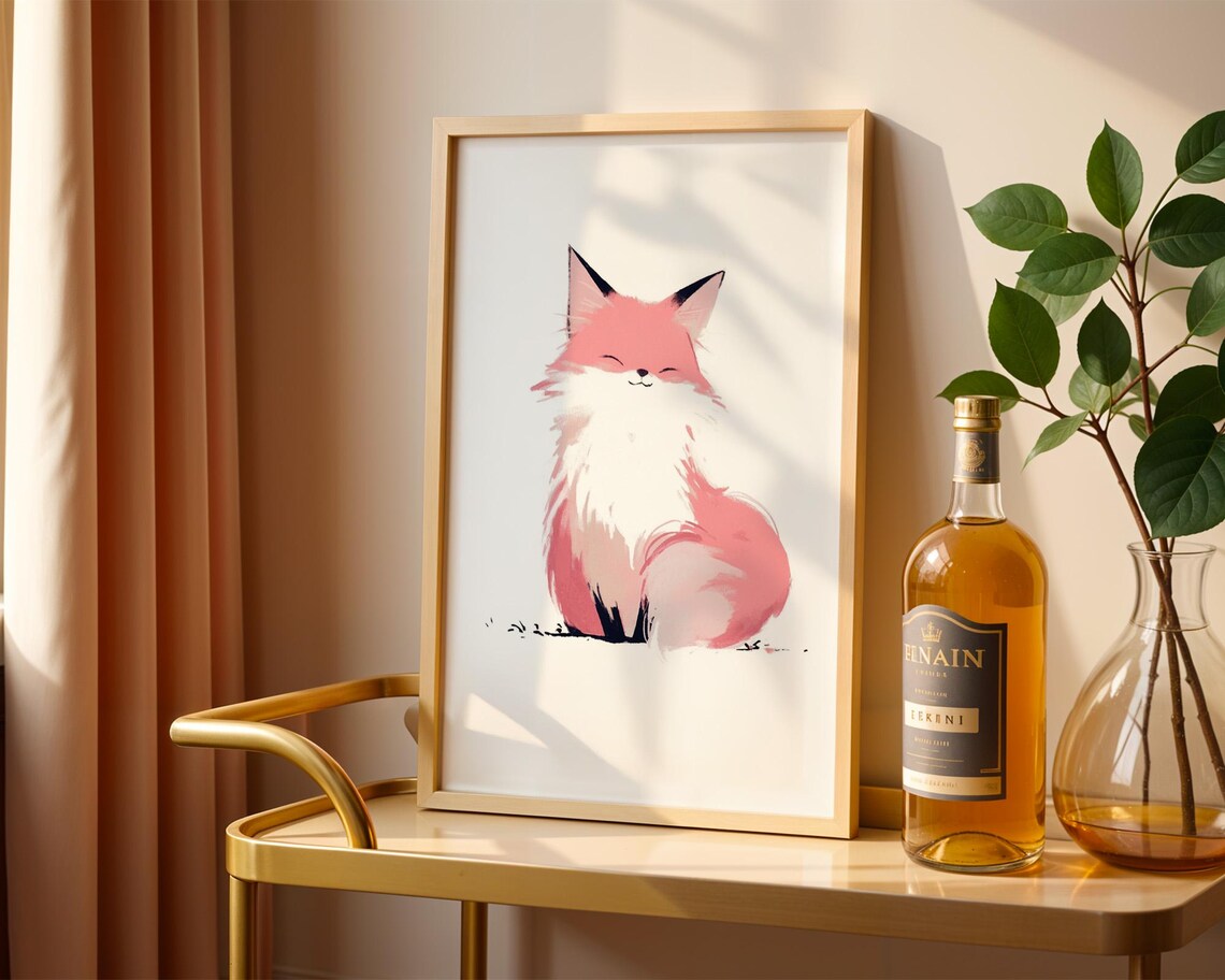 Cute Smiling Pink Fox Poster with Soft Watercolor Minimalist Art - Image 5