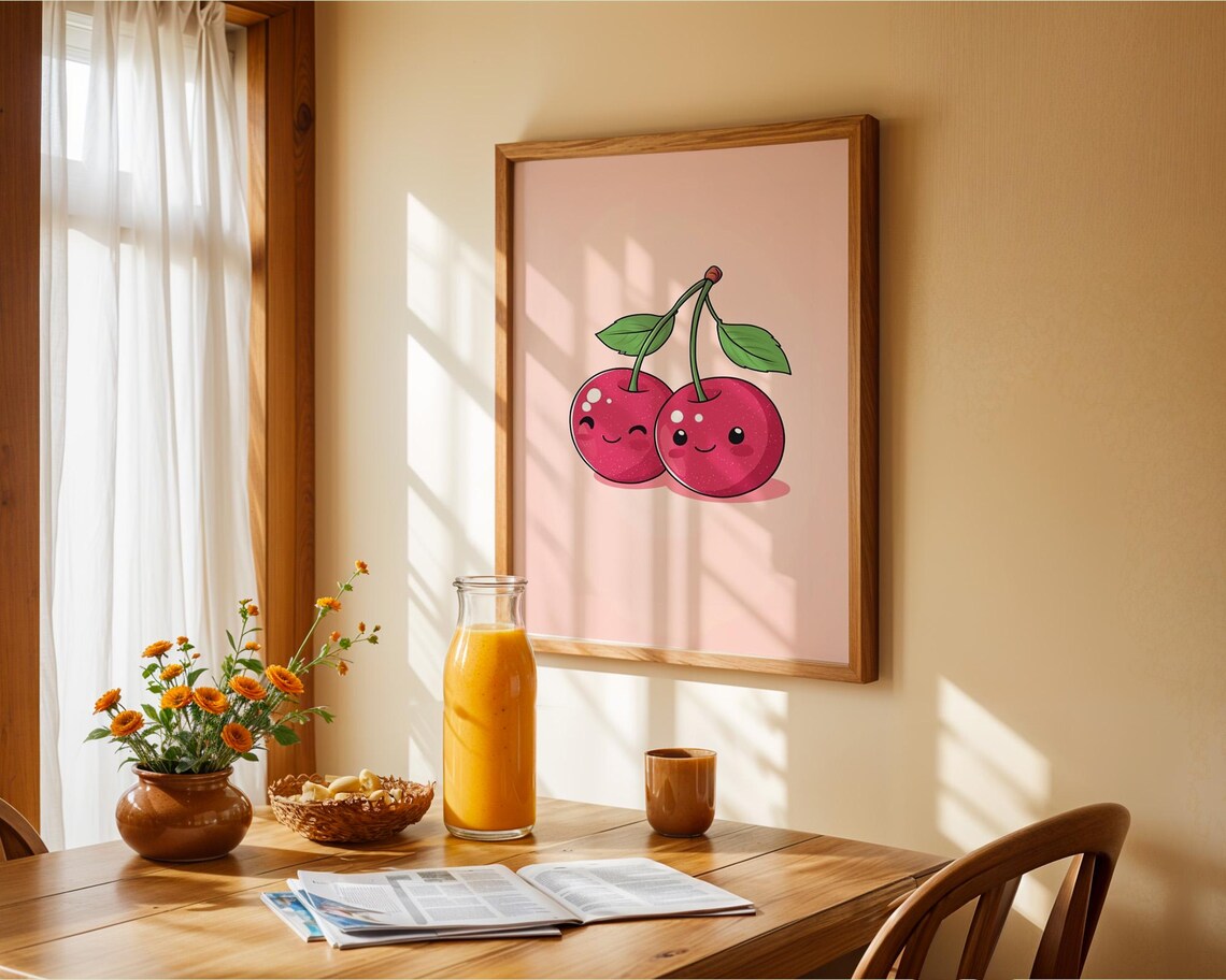 Cute Cherry Art Print, Kitchen Room Decor
