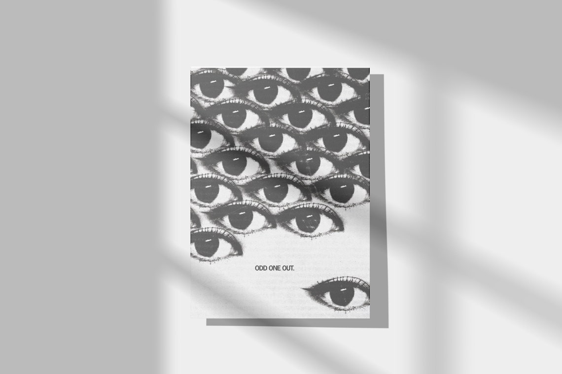 Odd One Out Watchful Eyes Black White Surreal Collage Art Poster - Image 2