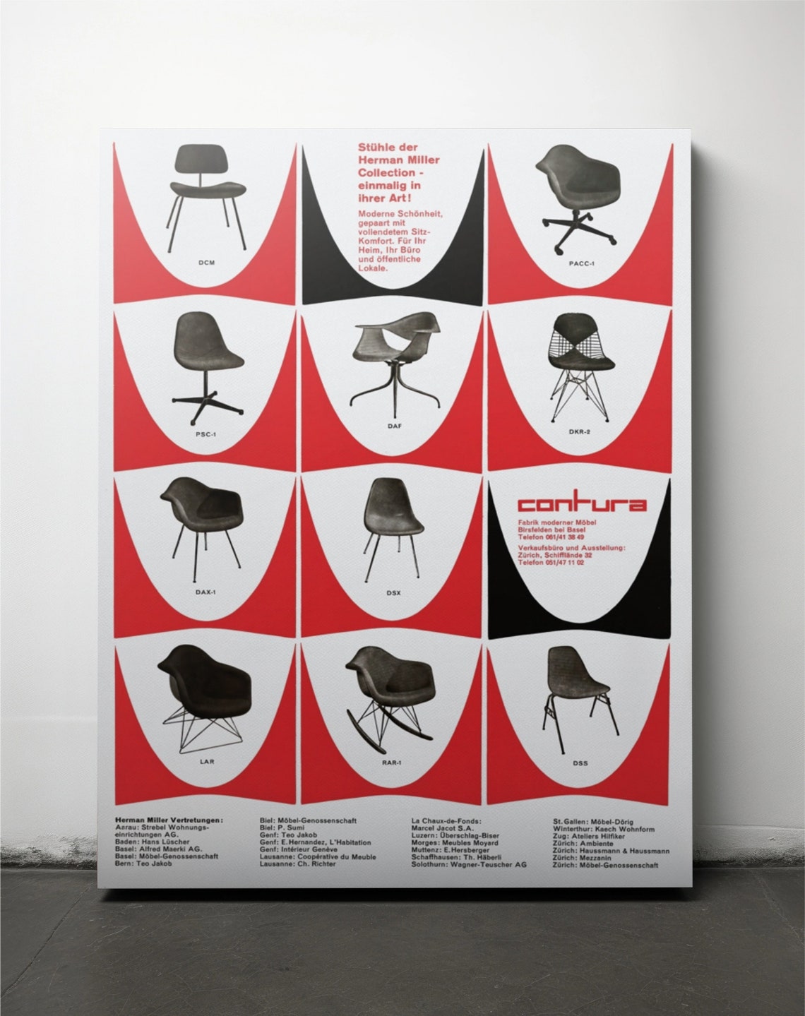 Herman Miller Collection Chair Grid Red Vintage Furniture Poster - Image 2