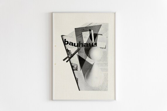 Bauhaus Geometric Black And White Collage Typography Art Poster