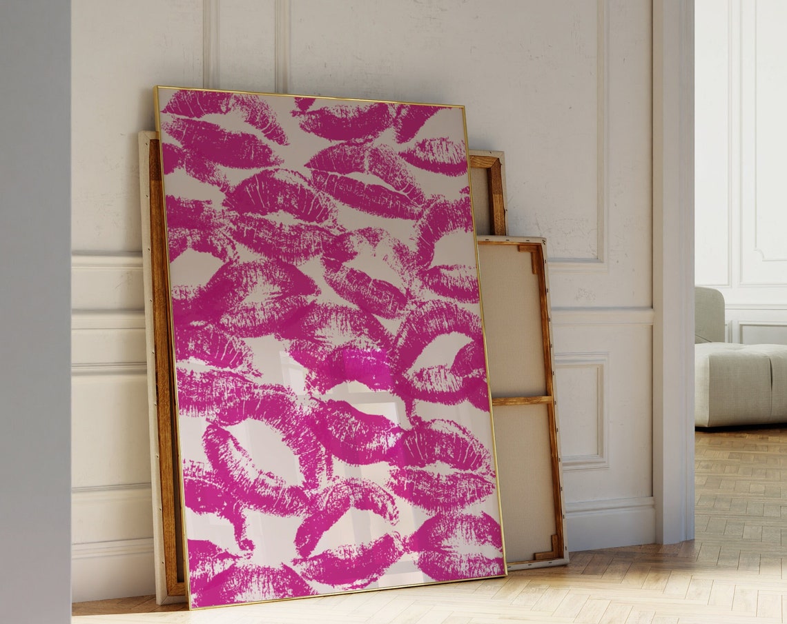 Fuchsia Lipstick Kiss Pattern Funky Y2K Pop Art Wall Decor Poster - Image 4