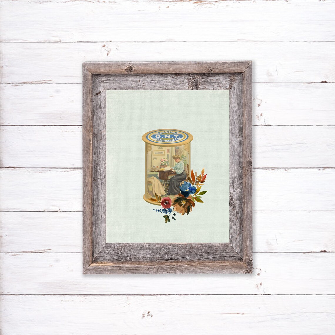 Clark's O.N.T. Spool Cotton Vintage Sewing Room Floral Poster - Image 2
