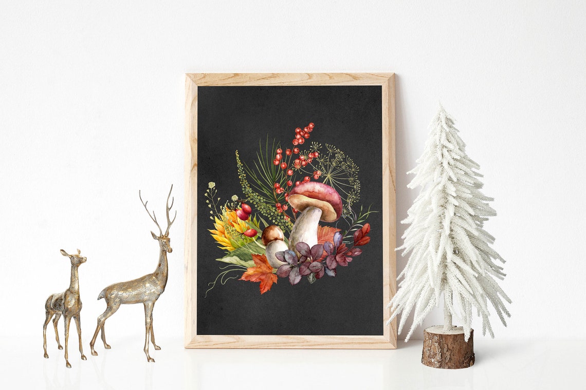 Woodland Fall Mushroom Berry And Maple Leaf Chalkboard Poster - Image 2