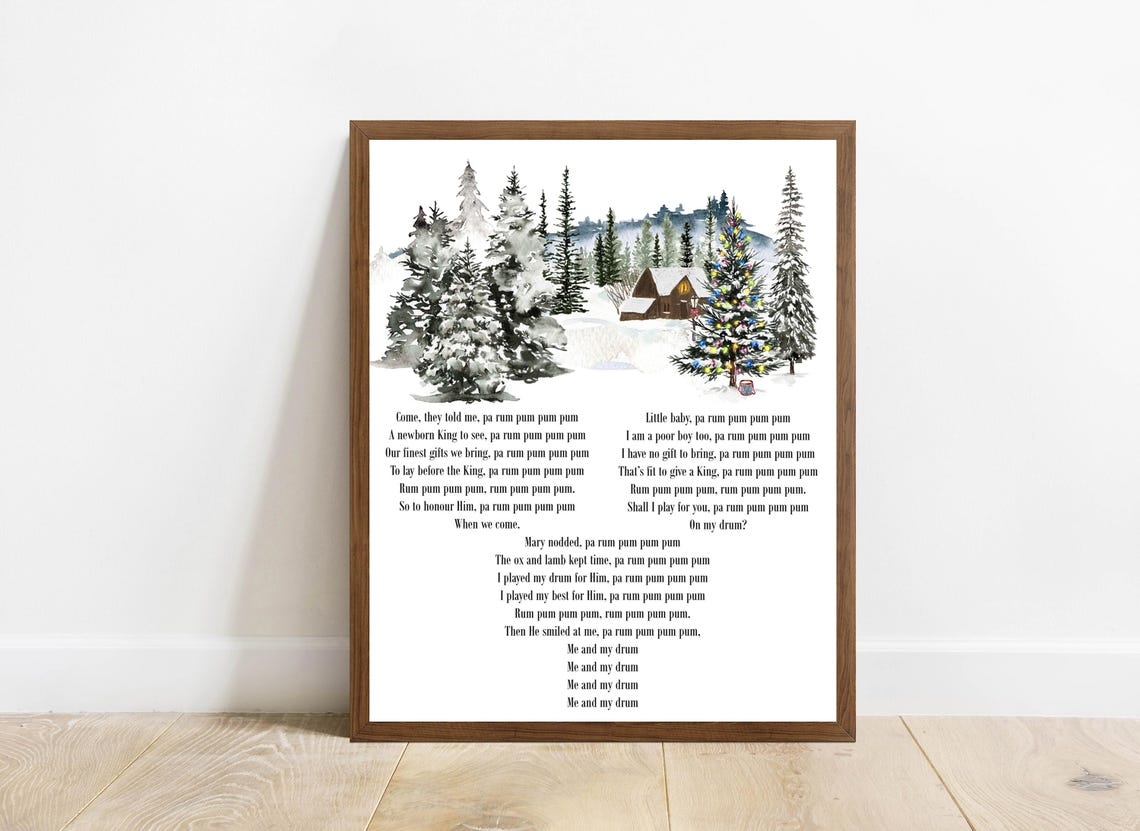 The Little Drummer Boy Christmas Song Sign 5x7 8x10 11x14 16x20 Woodland Holiday Music Print Christmas Carol Diy Decor - Image 6