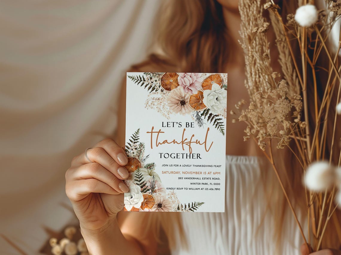 Thankful Together Thanksgiving Invitation Citrus Floral Editable Print - Image 2