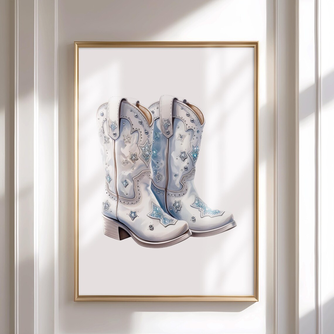 White Cowgirl Boots Wall Art Print Diamond Cowgirl Boots Glam Star Cowgirl Boots Preppy Dorm Room Decor Instant Gcg - Image 3