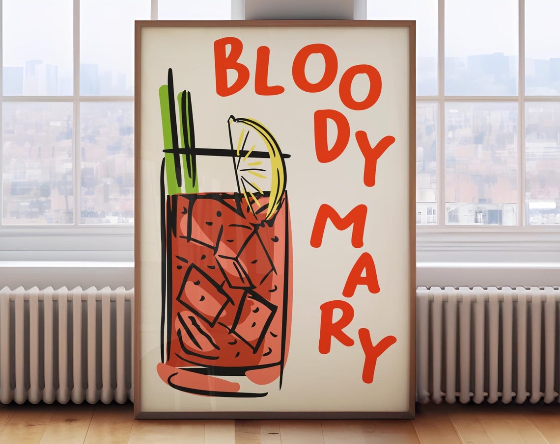 Bloody Mary Arched Red Typography Brunch Cocktail Bar Poster