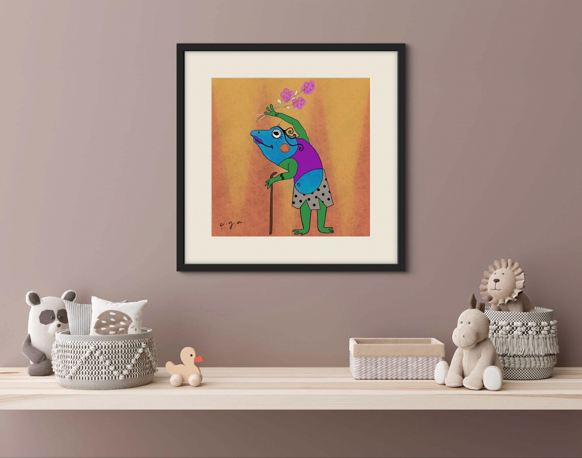 Hippie Lady Frogwall Art Illustration - Image 3