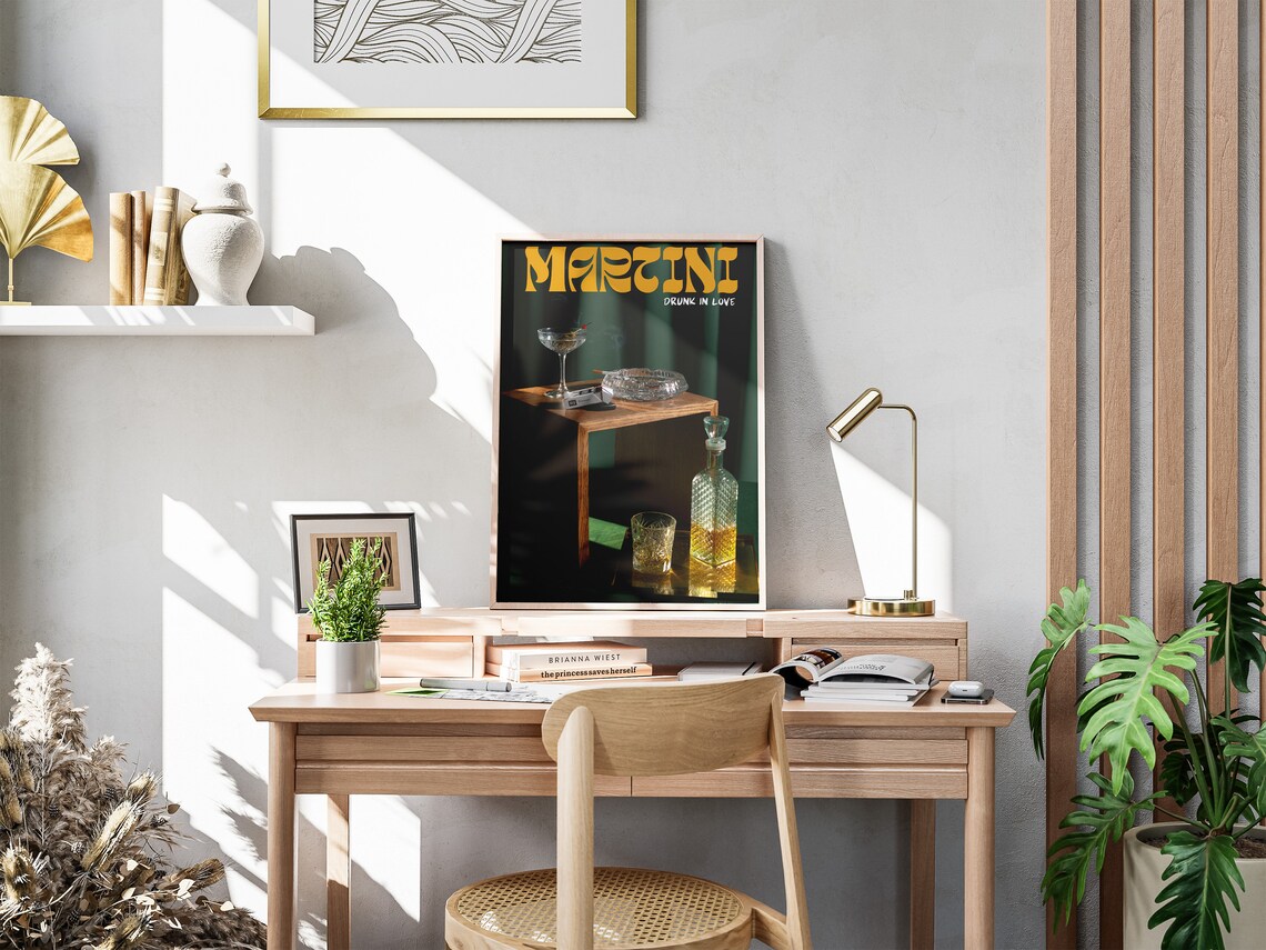 Martini Drunk in Love Moody Bar Cart Poster with Decanter and Coupe Glass - Image 4