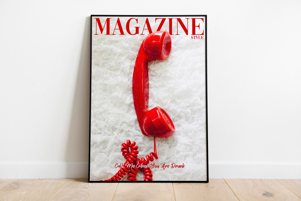 Red Rotary Telephone Call Me When You Are Drunk Magazine Poster - Image 3