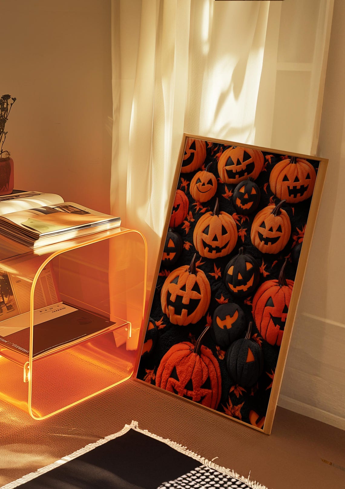Plush Pumpkins Halloween Pattern Cozy Spooky Cute Fall Decor Poster - Image 4