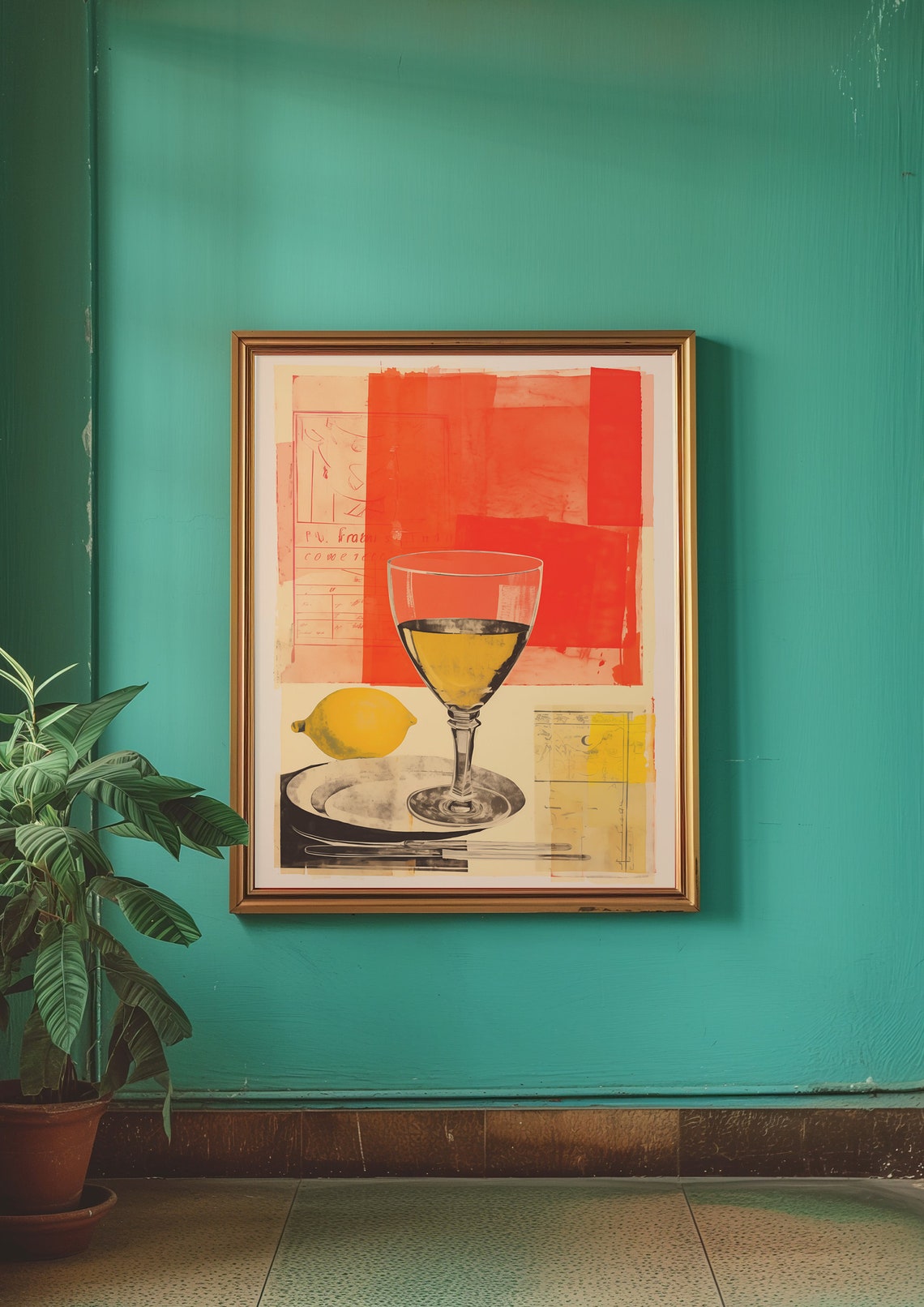 White Wine Lemon Retro Still Life Kitchen Collage Art Poster - Image 3