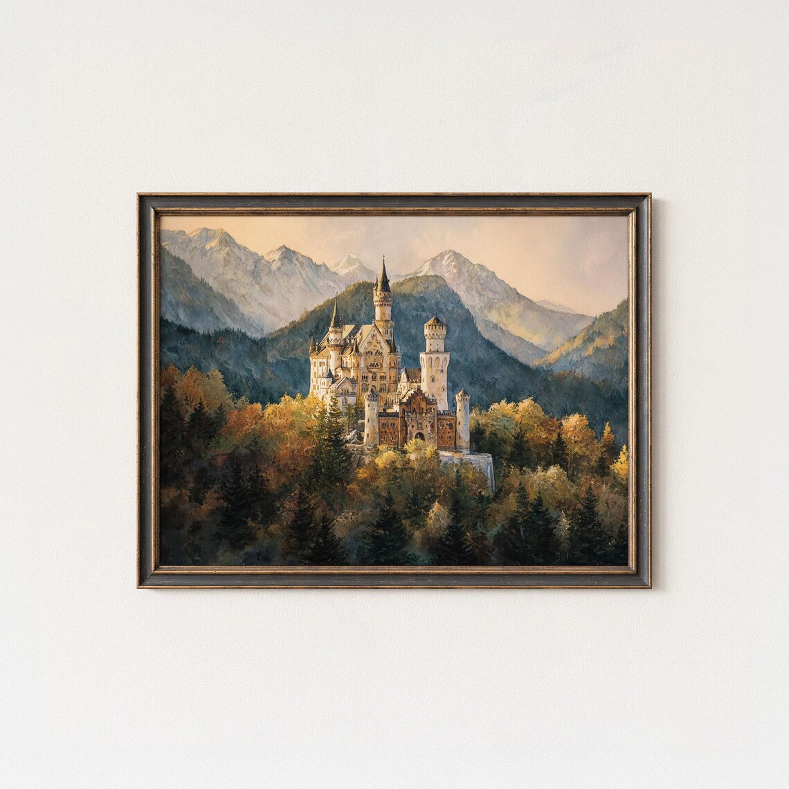 Neuschwanstein Castle Sunset Art Print, Bavarian Landscape
