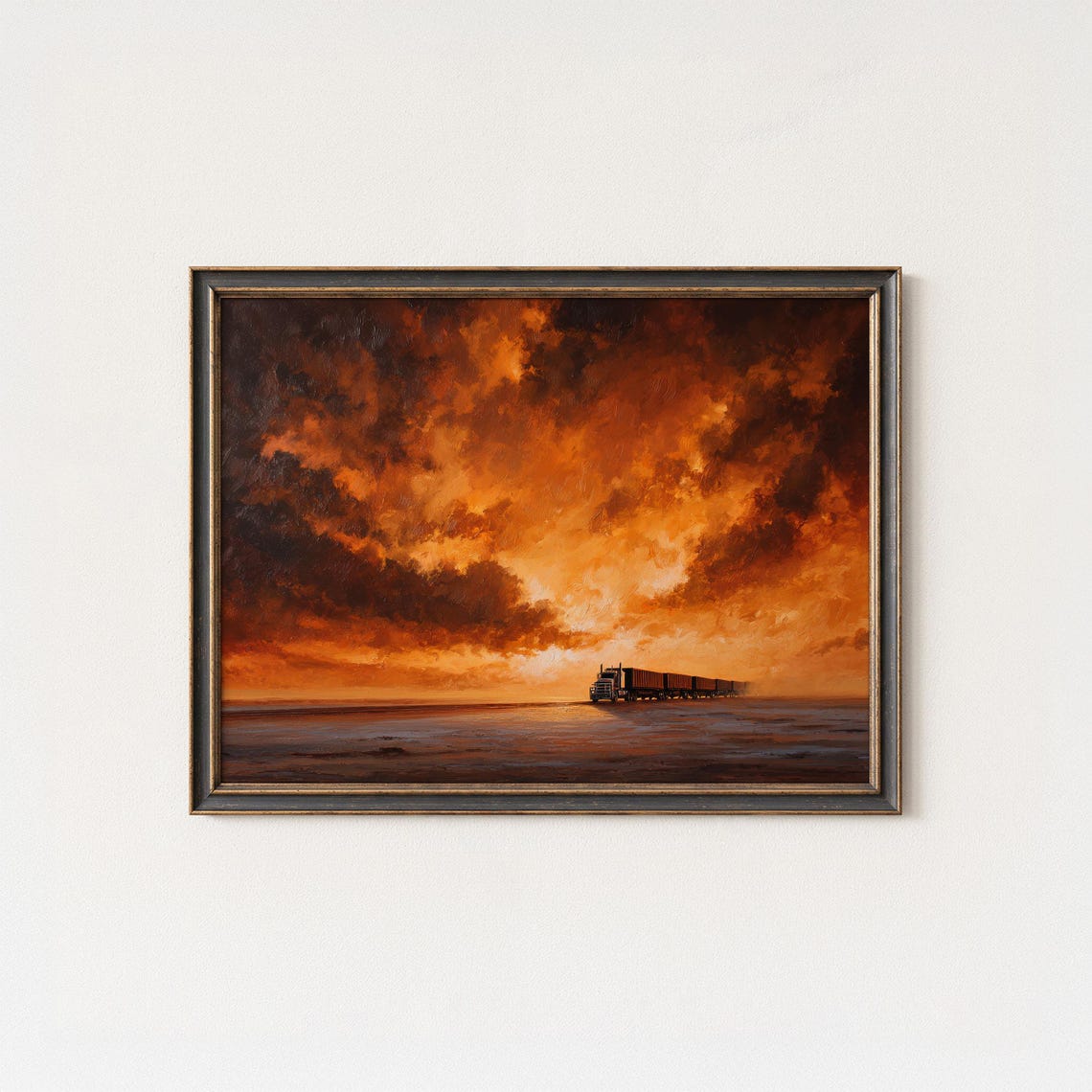 Outback Road Train Fiery Sunset Australian Highway Art Poster