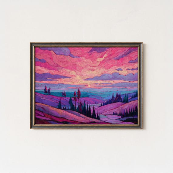 Colorful Fauvist Sunset Landscape Painting Bold Expressionist Wall Art Print