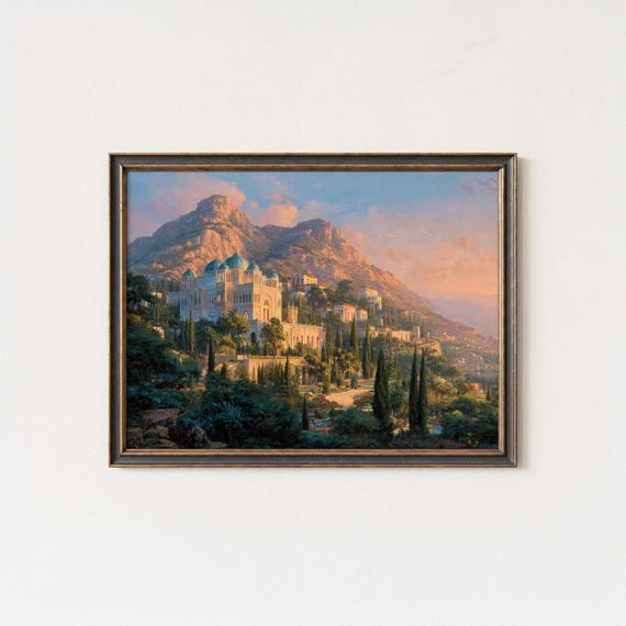 Mediterranean Palace Sunset Oil Painting Style Art Print