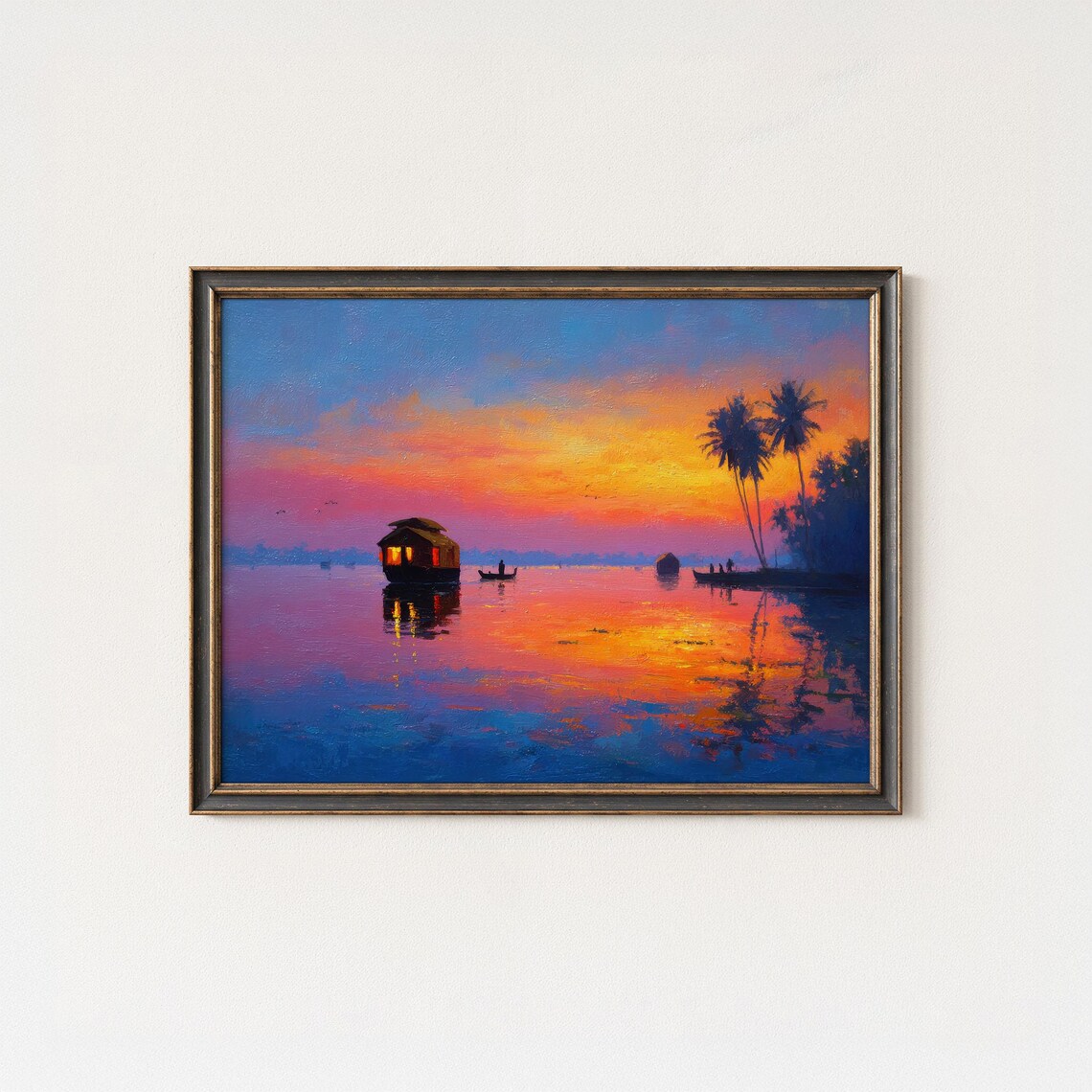 Kerala Backwaters Sunset Art Print, India Travel Poster