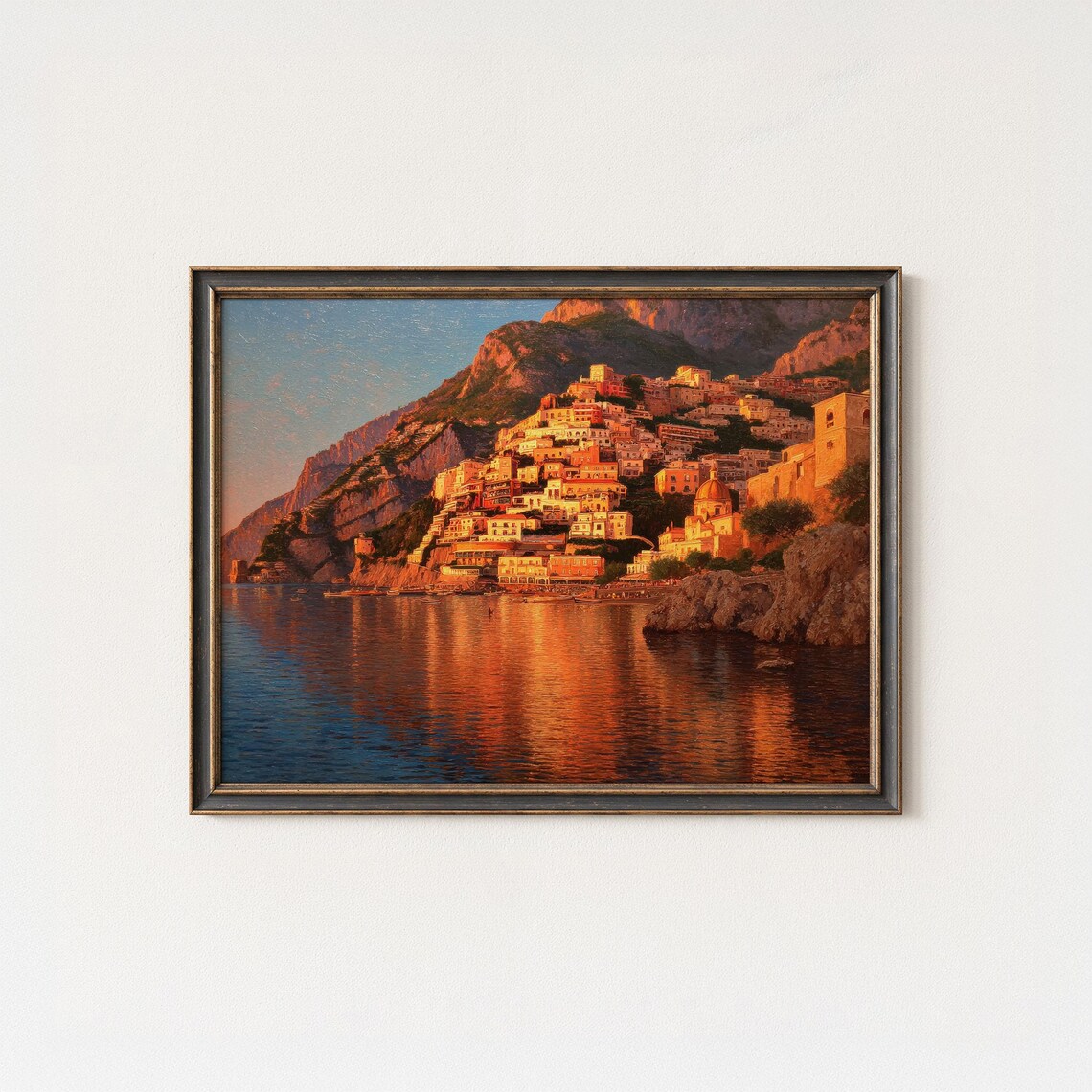 Positano Amalfi Coast Cliffside Village Sunset Oil Painting Poster
