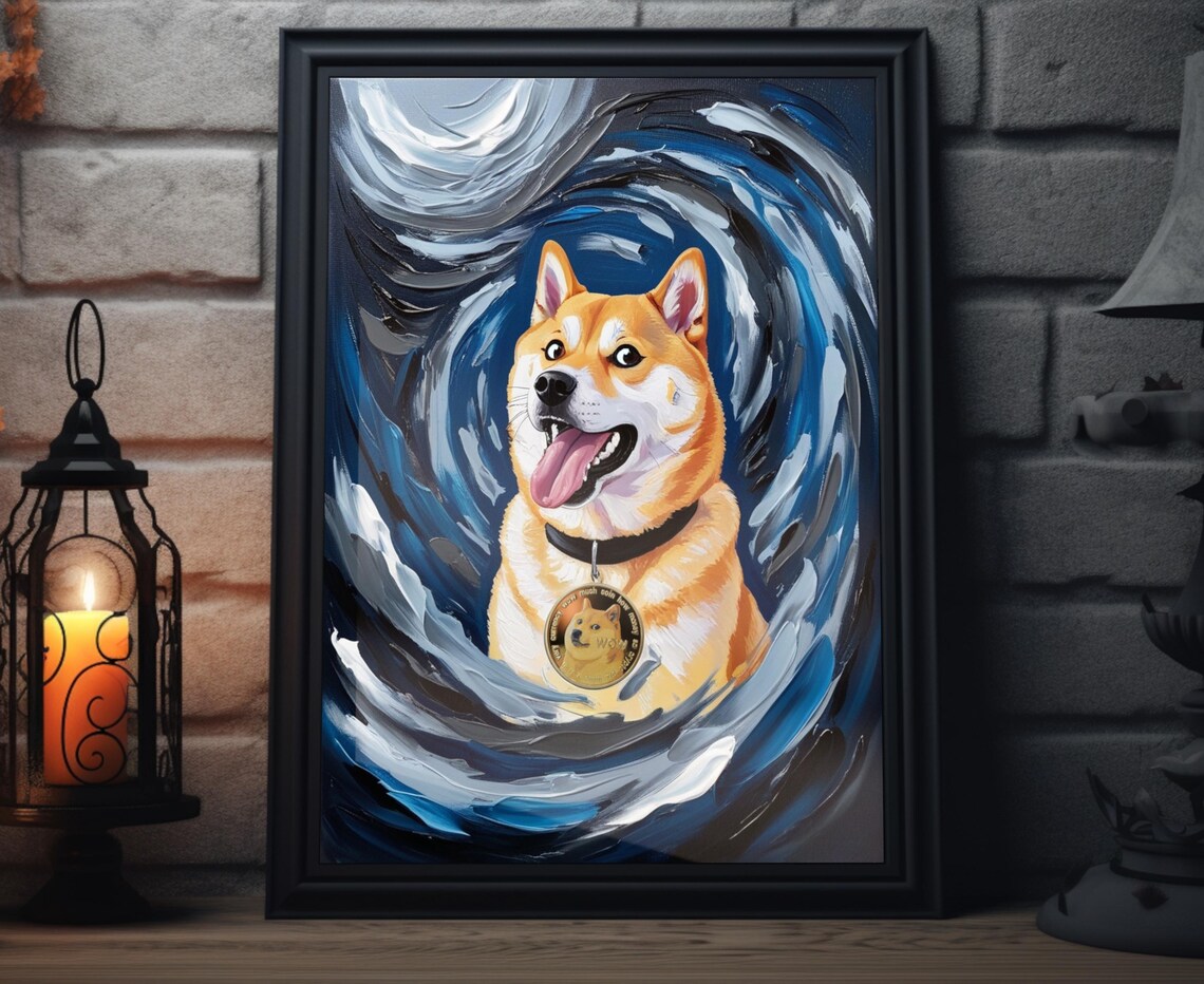 Doge Shiba Inu Dogecoin Swirling Blue Impasto Meme Art Wall Poster