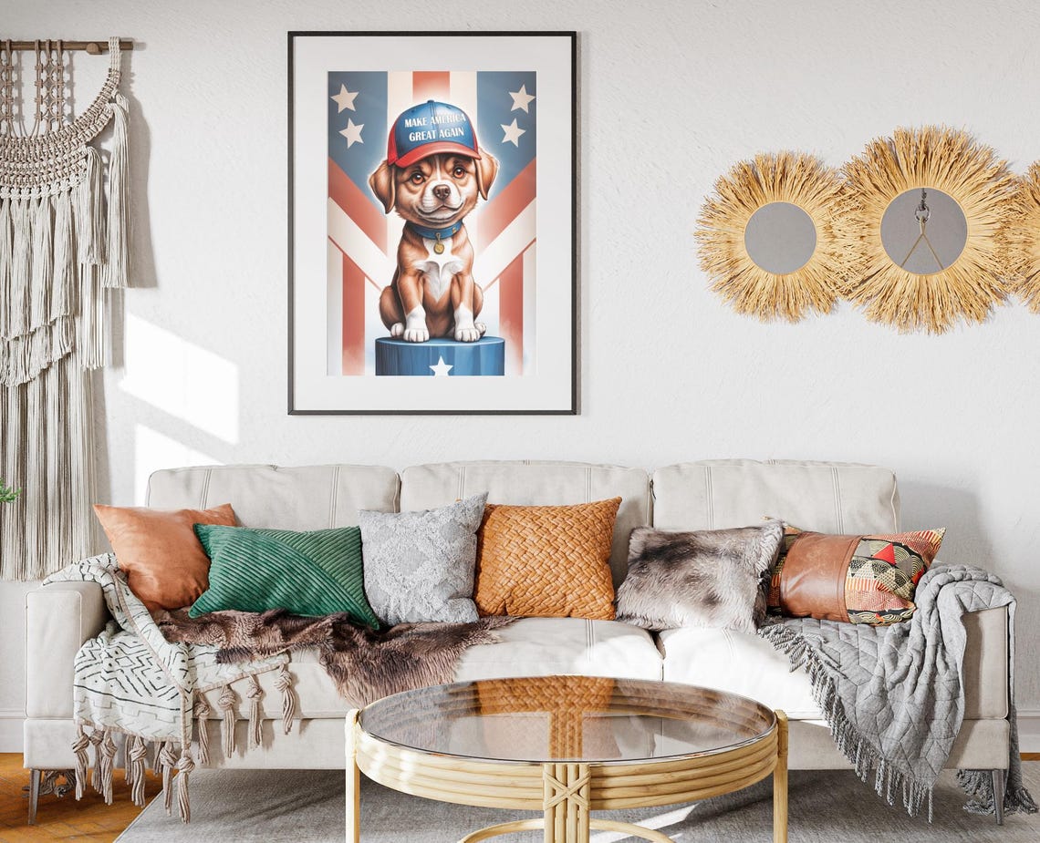 MAGA Puppy Caricature Red Blue Cap American Flag Cute Dog Poster - Image 2