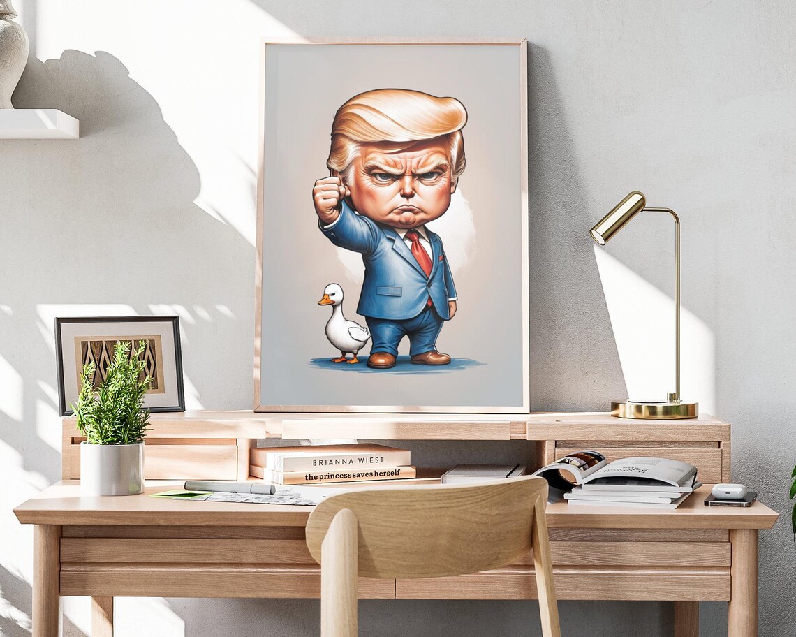 Donald Trump Fist Pump Caricature With Duck Funny MAGA Wall Art Poster - Image 4