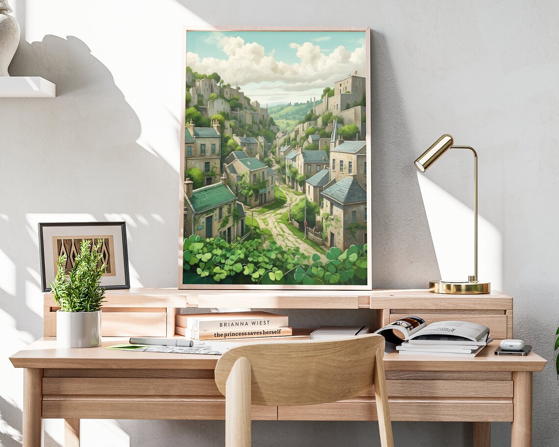 Ireland Hillside Village Cobbled Lanes Stone Houses Folk Art Poster - Image 4