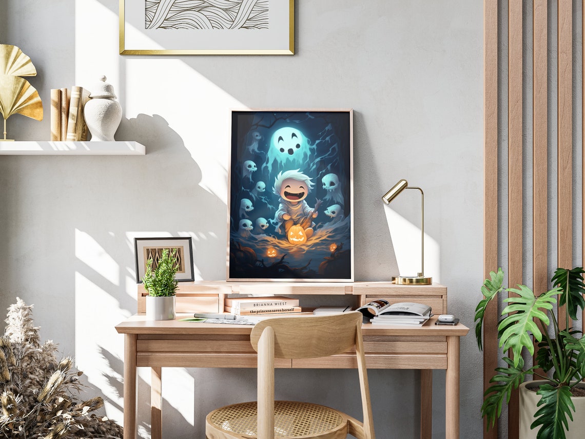 Laughing Little Ghost With Pumpkin Skulls Halloween Night Poster - Image 4