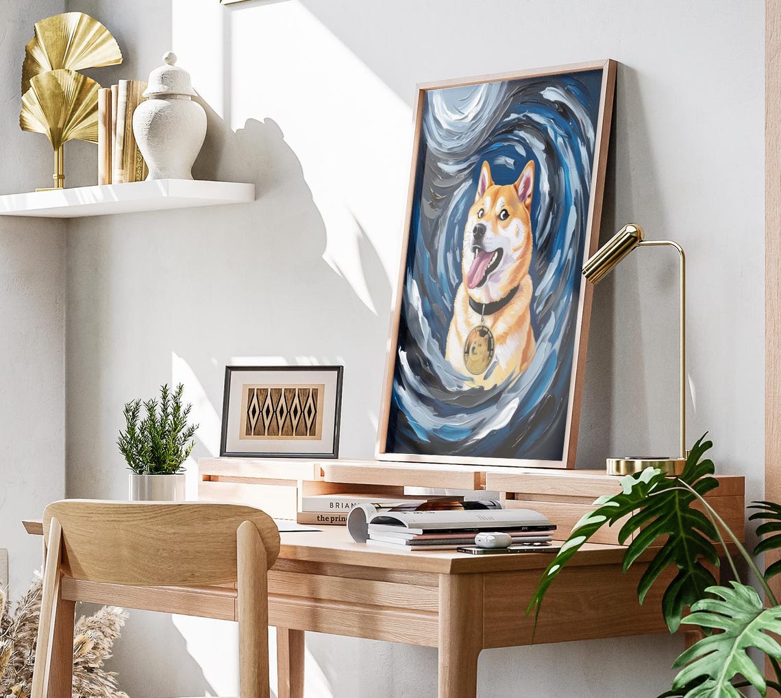 Doge Shiba Inu Dogecoin Swirling Blue Impasto Meme Art Wall Poster - Image 3