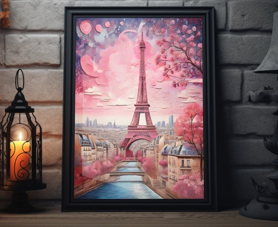 Paris Starry Day Matte Wall Art France Lakeview Artwork Eiffel Tower Print Paris Painting French Art Decor Paris Folk Art Poster