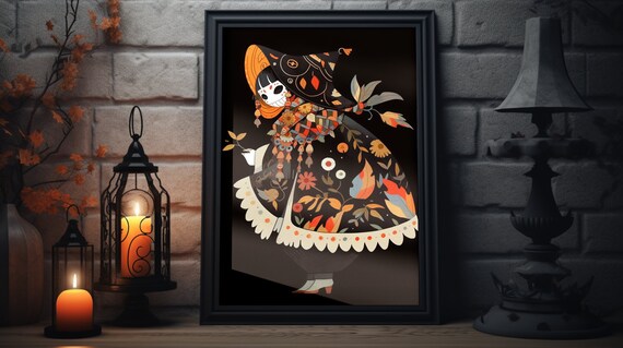 Spooky Vintage Witch Folk Art Poster