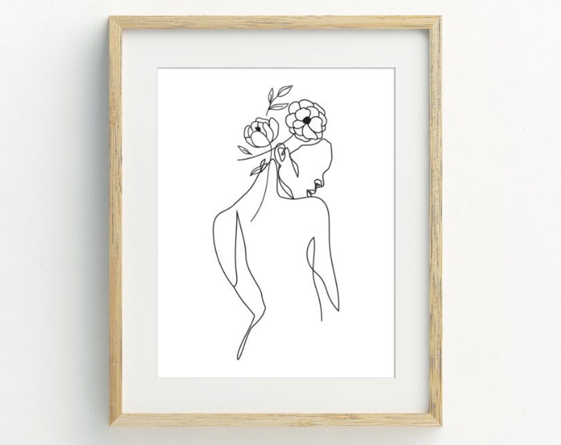 Woman Line Art Print, Abstract Black and White Figure