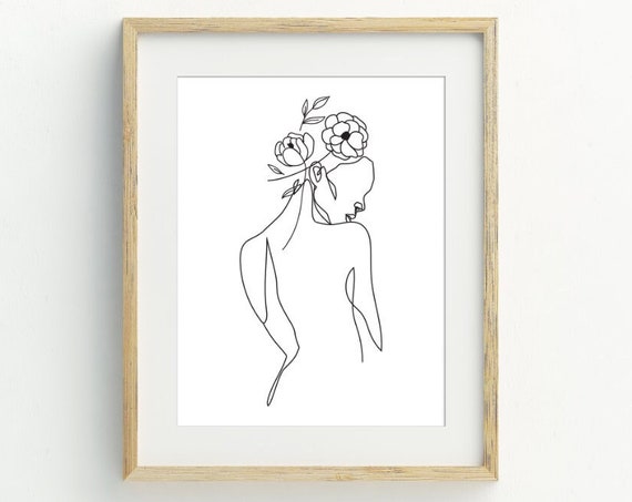Woman Line Art Print, Abstract Black and White Figure