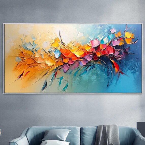 Modern Hand Painted Colorful Impressionist Art Abstract Pop Street Graffiti Boho Cream Texture Palette Knife Art Original Geometric