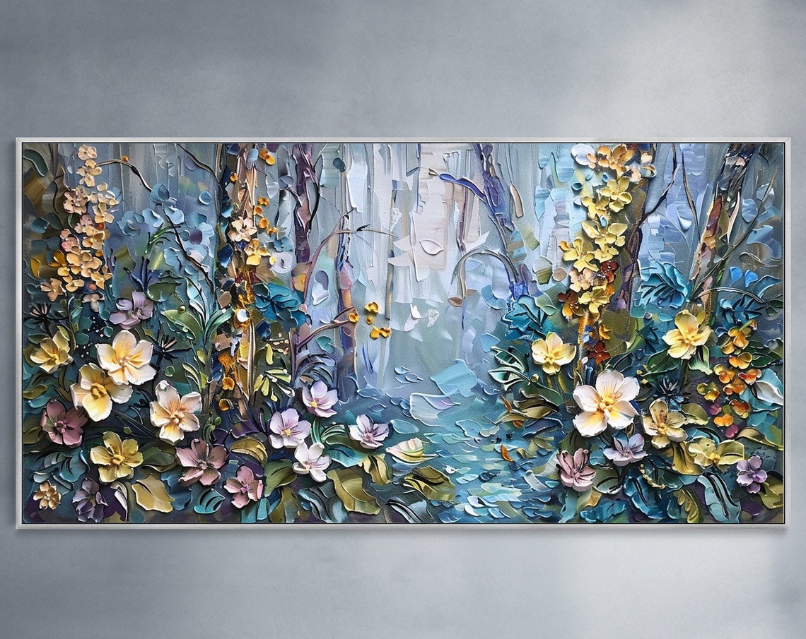 Forest Wildflower Meadow Yellow Lavender Thick Texture Oil Poster