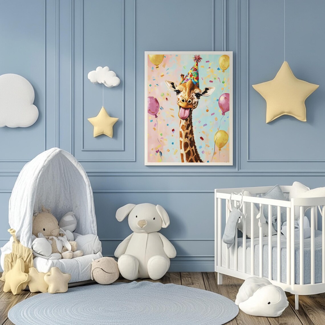 Silly Giraffe Party Hat Tongue Out Balloons Confetti Celebration Poster - Image 3
