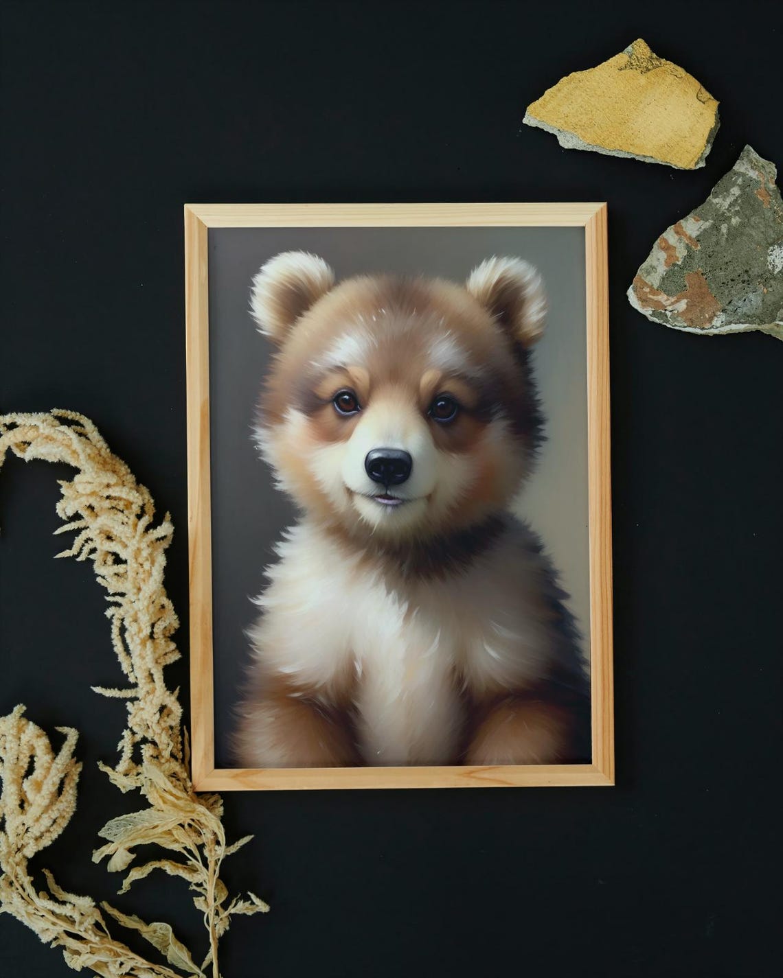 Adorable Fluffy Baby Bear Cub Soft Brown Fur Gentle Portrait Poster