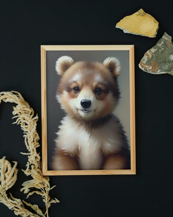 Baby Bear Wall Art Home Decor Cute Animal Painting Living Room Art
