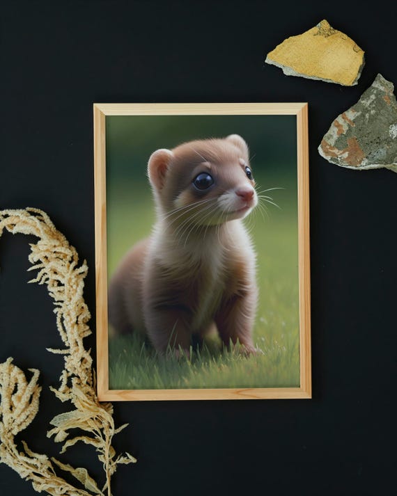 Baby Weasel Wall Art Home Decor Cute Animal Painting Living Room Art