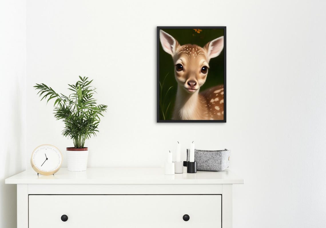 Cute Baby Deer Fawn Big Brown Eyes Woodland Forest Portrait Poster - Image 4