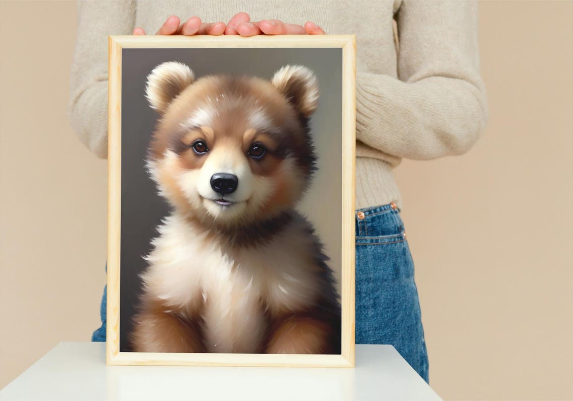 Adorable Fluffy Baby Bear Cub Soft Brown Fur Gentle Portrait Poster - Image 5